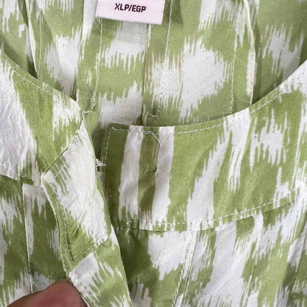 Covington Silk Tank Top Women's XLP Green White Abstract‎ Sleeveless Button Top